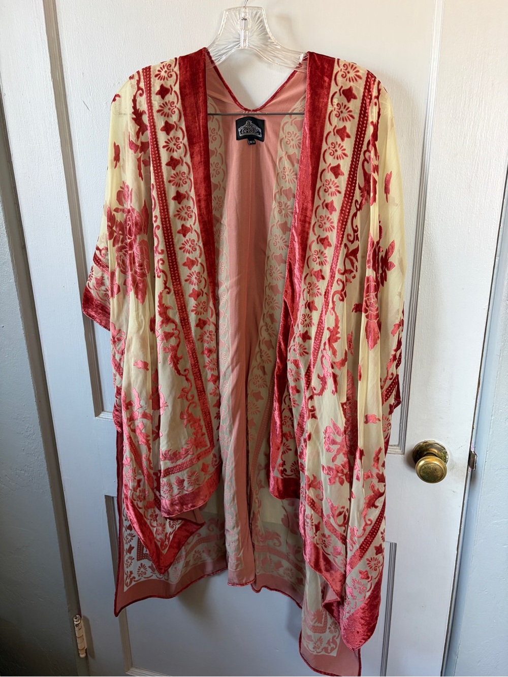 Angie Burnout Velvet Trim Kimono. 2-22